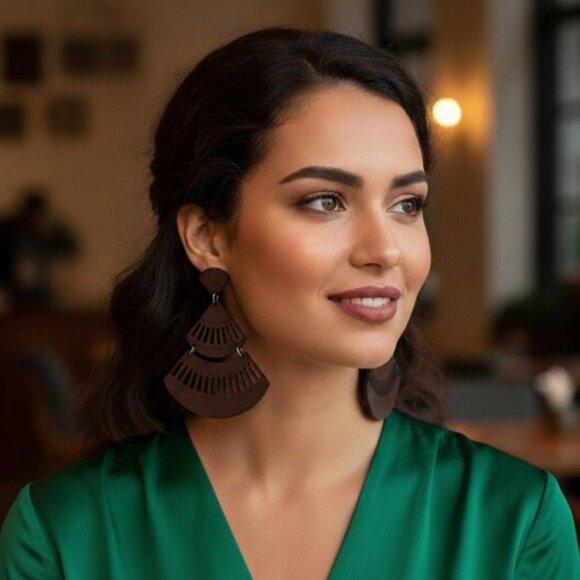 Mahogany Tiered Statement Earrings - Picture 3 of 5